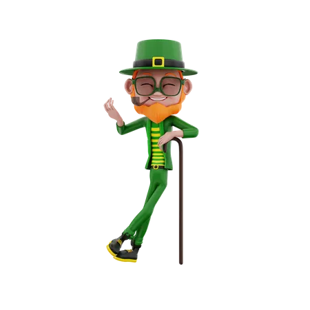 Saint Patrick leaning on stick 3D Illustration