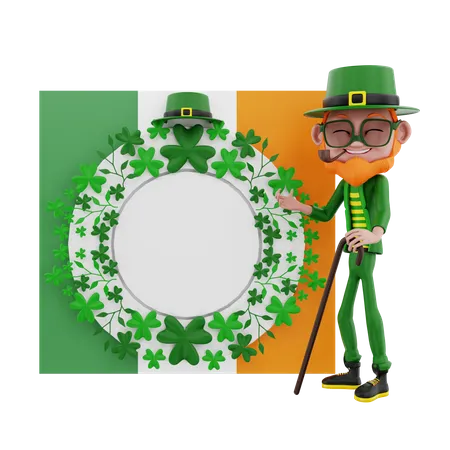 Saint Patrick montrant le drapeau de l'iris  3D Illustration