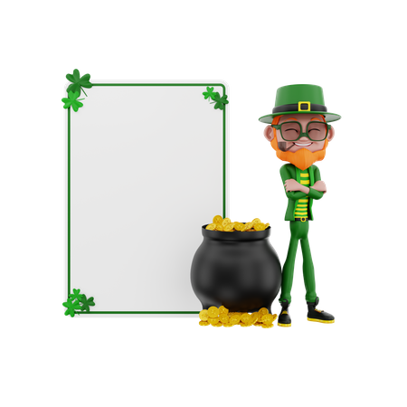 Saint Patrick standing with blank board  3D Illustration