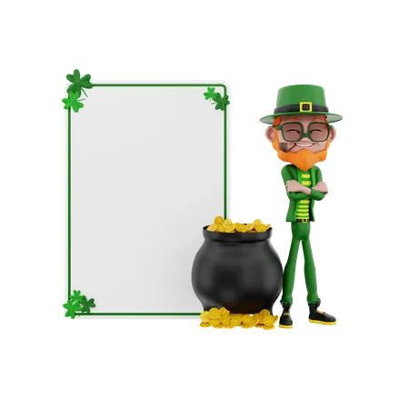 Saint Patrick standing with blank board  3D Illustration
