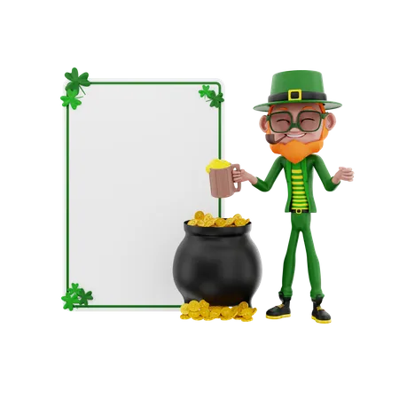 Saint Patrick with blank board  3D Illustration