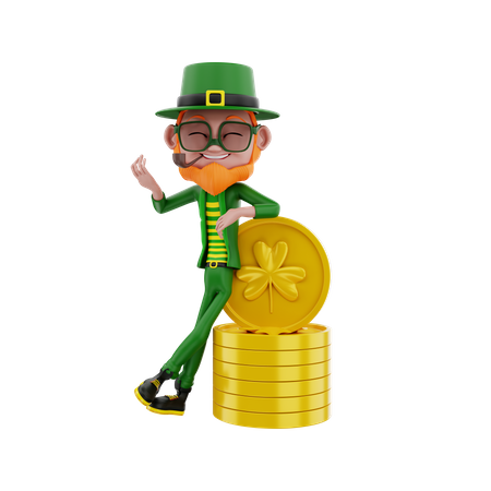 Saint Patrick with gold coin 3D Illustration