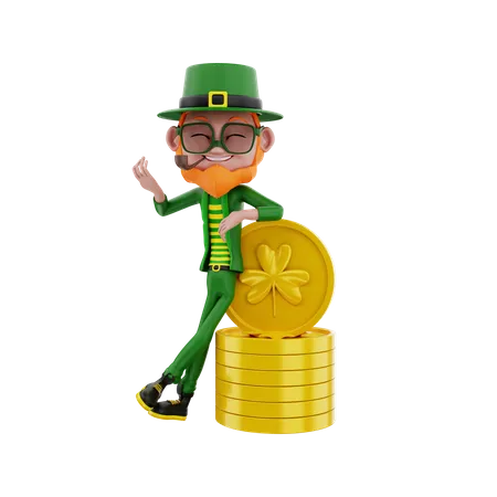 Saint Patrick with gold coin 3D Illustration