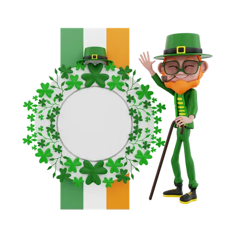 Saint Patrick with iris flag 3D Illustration