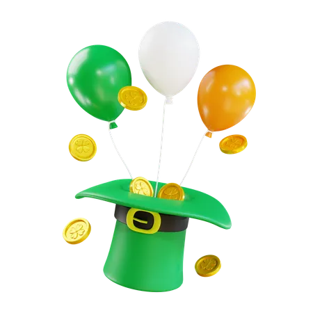 3 D Render Saint Patricks Day Hat With Balloon And Coin 3D Icon