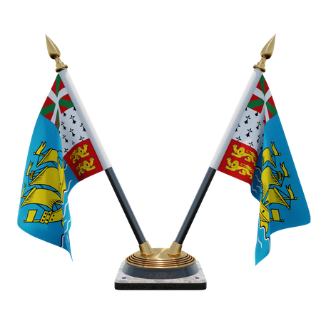 Saint Pierre and Miquelon Double Desk Flag Stand  3D Flag