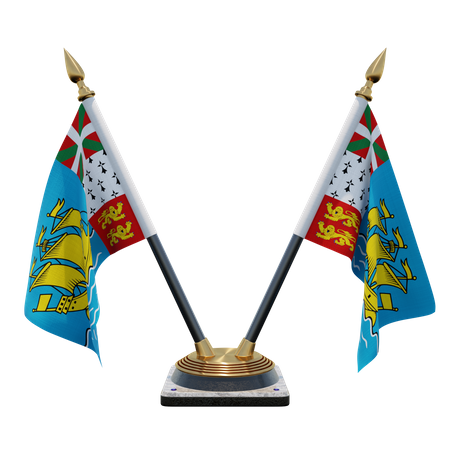 Saint Pierre and Miquelon Double Desk Flag Stand 3D Illustration