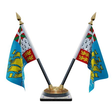 Saint Pierre and Miquelon Double Desk Flag Stand 3D Illustration