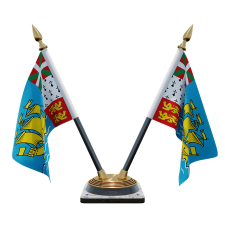 Saint Pierre and Miquelon Double (V) Desk Flag Stand  3D Icon