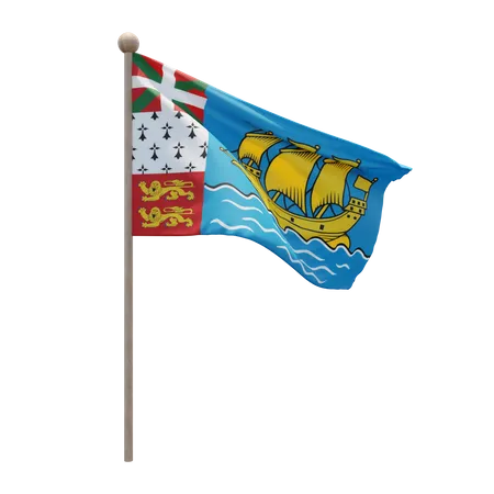Saint Pierre and Miquelon Flag Pole 3D Illustration