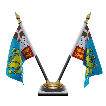 Saint Pierre und Miquelon Double (V) Tischflaggenständer  3D Icon