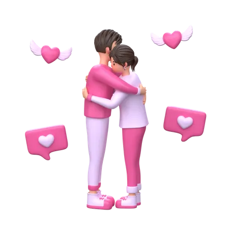 Couple De Saint Valentin Etreignant Le Personnage 3 D 3D Illustration