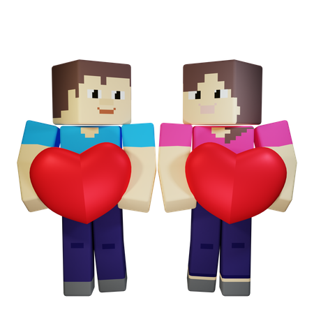 Couple Saint-Valentin tenant coeur avec amour romantique  3D Illustration