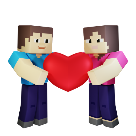 Couple Saint-Valentin tenant coeur avec amour romantique  3D Illustration