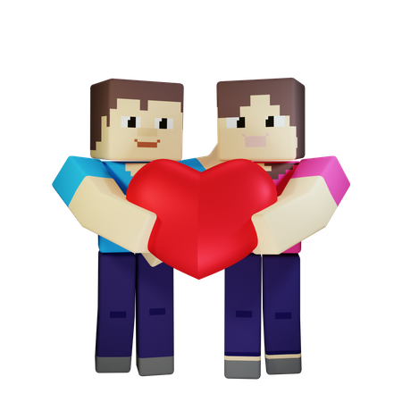 Couple Saint-Valentin tenant coeur avec amour romantique  3D Illustration