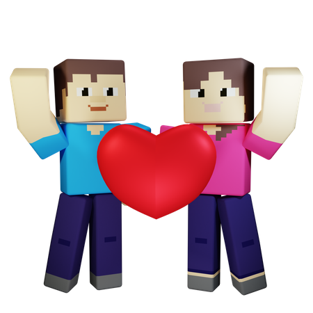 Couple Saint-Valentin tenant coeur avec amour romantique  3D Illustration