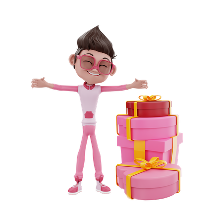 Homme saint valentin avec des cadeaux  3D Illustration