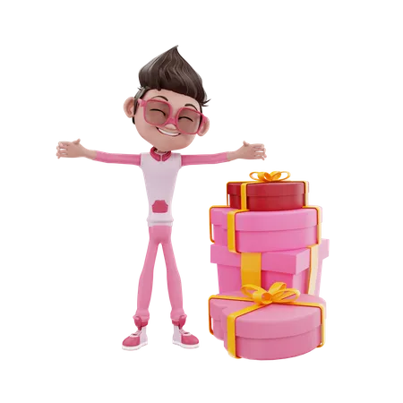 Homme saint valentin avec des cadeaux  3D Illustration