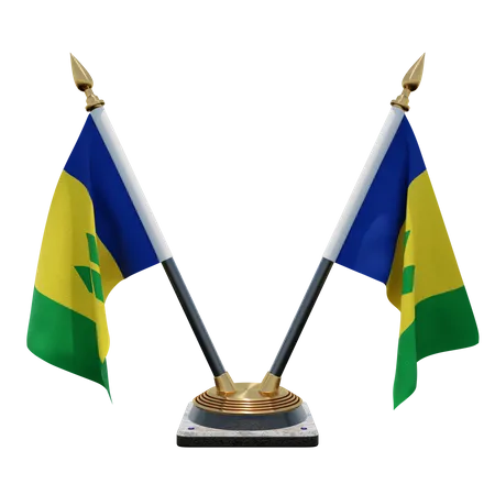 Saint Vincent and the Grenadines Double Desk Flag Stand 3D Illustration