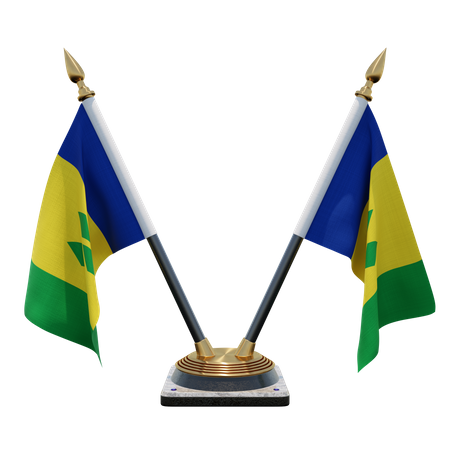 Saint Vincent and the Grenadines Double (V) Desk Flag Stand 3D Icon