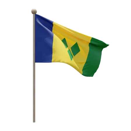 Saint Vincent and the Grenadines Flag Pole 3D Illustration