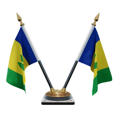 Porte-drapeau double bureau Saint-Vincent-et-les Grenadines  3D Flag