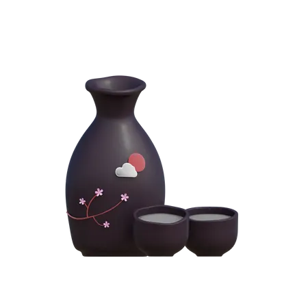 Saké japonais  3D Illustration