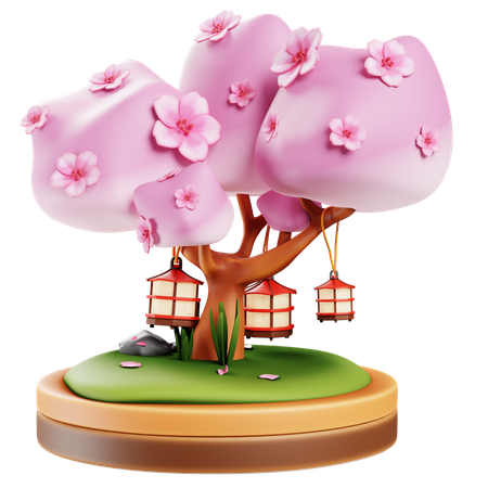 Sakura Tree with Lanterns  3D Icon