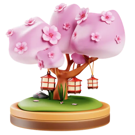 Sakura Tree with Lanterns  3D Icon