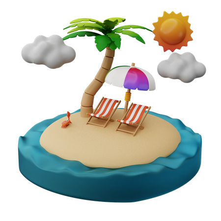 Salão de praia para casal  3D Illustration