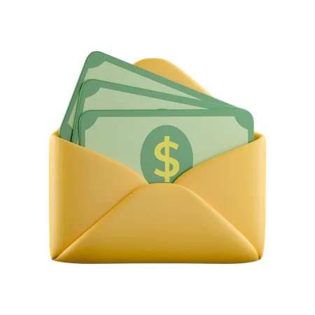 3 D Open Envelope With Money Inside Letter With Green Paper Dollar Cash Savings Concept Sending Money By Mail Icon Isolated On White Background 3 D Rendering Illustration Clipping Path 3D Icon