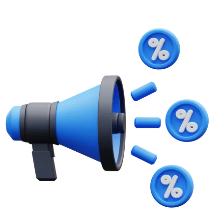 3 D Illustration Blue Megaphone With Discount 3D Icon