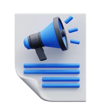 3 D Illustration Blue And Black Megaphone With A Paper Attached To It 3D Icon