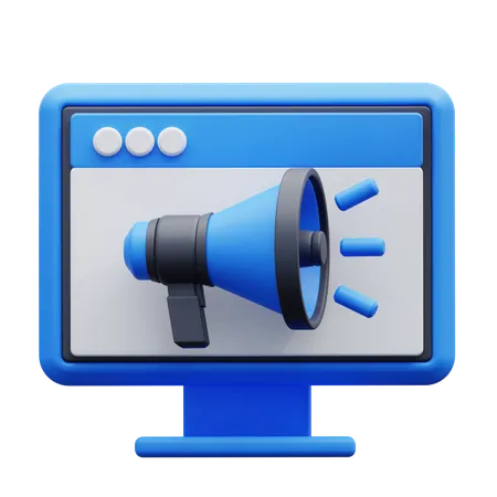 3 D Illustration Of A Computer Monitor With A Blue Megaphone On It 3D Icon