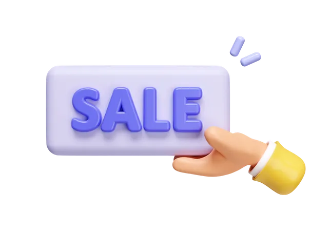 3 D Hand Hold Sale Button Special Offer Promotion Icon Isolated On White Background 3 D Rendering Illustration Clipping Path 3D Icon