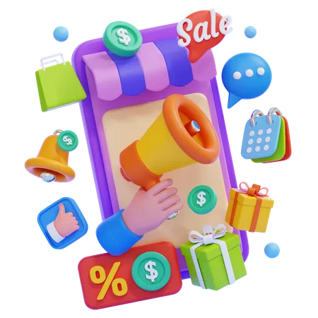 Sale Promotion Mobile Shopping  3D Illustration