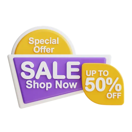 3 D Sale Shop Now 50 Percent 3D Icon
