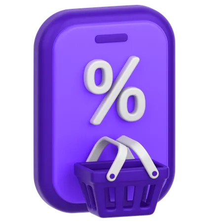 3 D Icon Of A Mobile Shopping With Disocunt 3D Icon