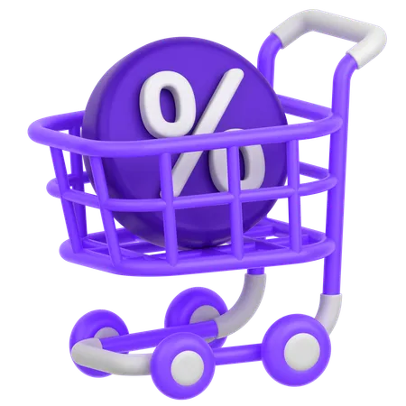 3 D Icon Of A Trolley Cart With A Discount Sign Inside 3D Icon