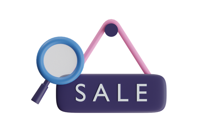 Sale Sign With Magnifying Glass  3D Icon