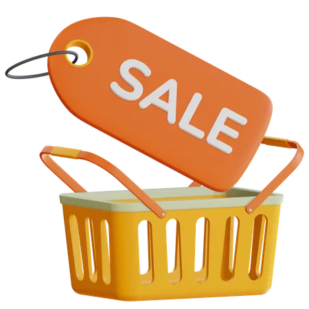 Sale Tag With Shopping Basket  3D Icon