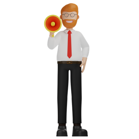 Sales Man Holding Megaphone  3D Illustration