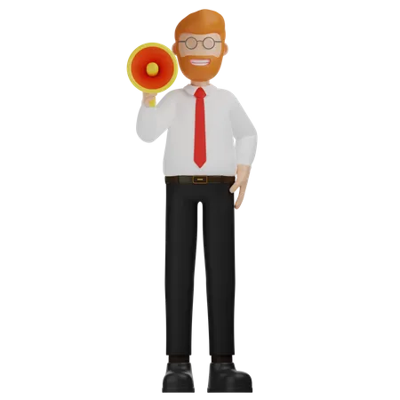 Sales Man Holding Megaphone  3D Illustration