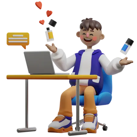 Salesman Promoting Product On Live  3D Illustration