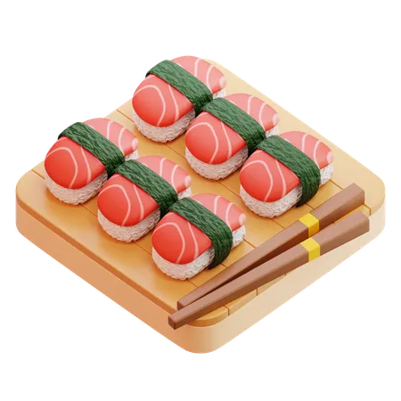 Salmon Nigiri Sushi With Chopsticks  3D Icon