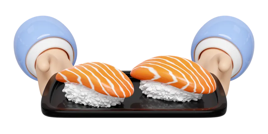 3 D Hand Hold Salmon Onigiri Sushi With Food Tray Japanese Food Isolated Concept 3 D Render Illustration 3D Icon