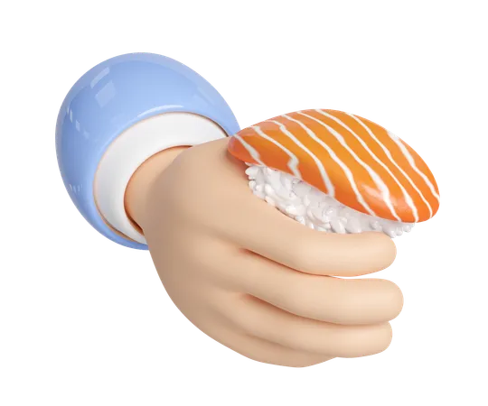 3 D Hand Hold Salmon Onigiri Sushi Japanese Food Isolated Concept 3 D Render Illustration 3D Icon