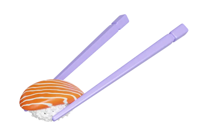 Salmon Onigiri Sushi With Chopsticks Japanese Food Isolated Concept 3 D Render Illustration 3D Icon