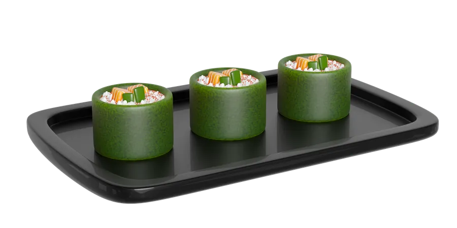 3 D Salmon Onigiri Sushi On Food Tray Japanese Food Isolated Concept 3 D Render Illustration 3D Icon