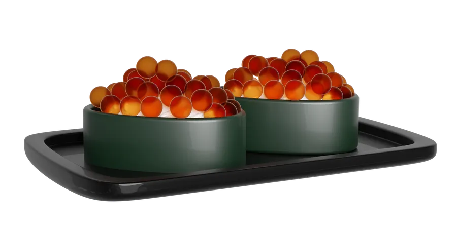 Rolled Sushi Of Salmon Roe Nigiri On Food Tray Japanese Food Isolated Concept 3 D Render Illustration 3D Icon